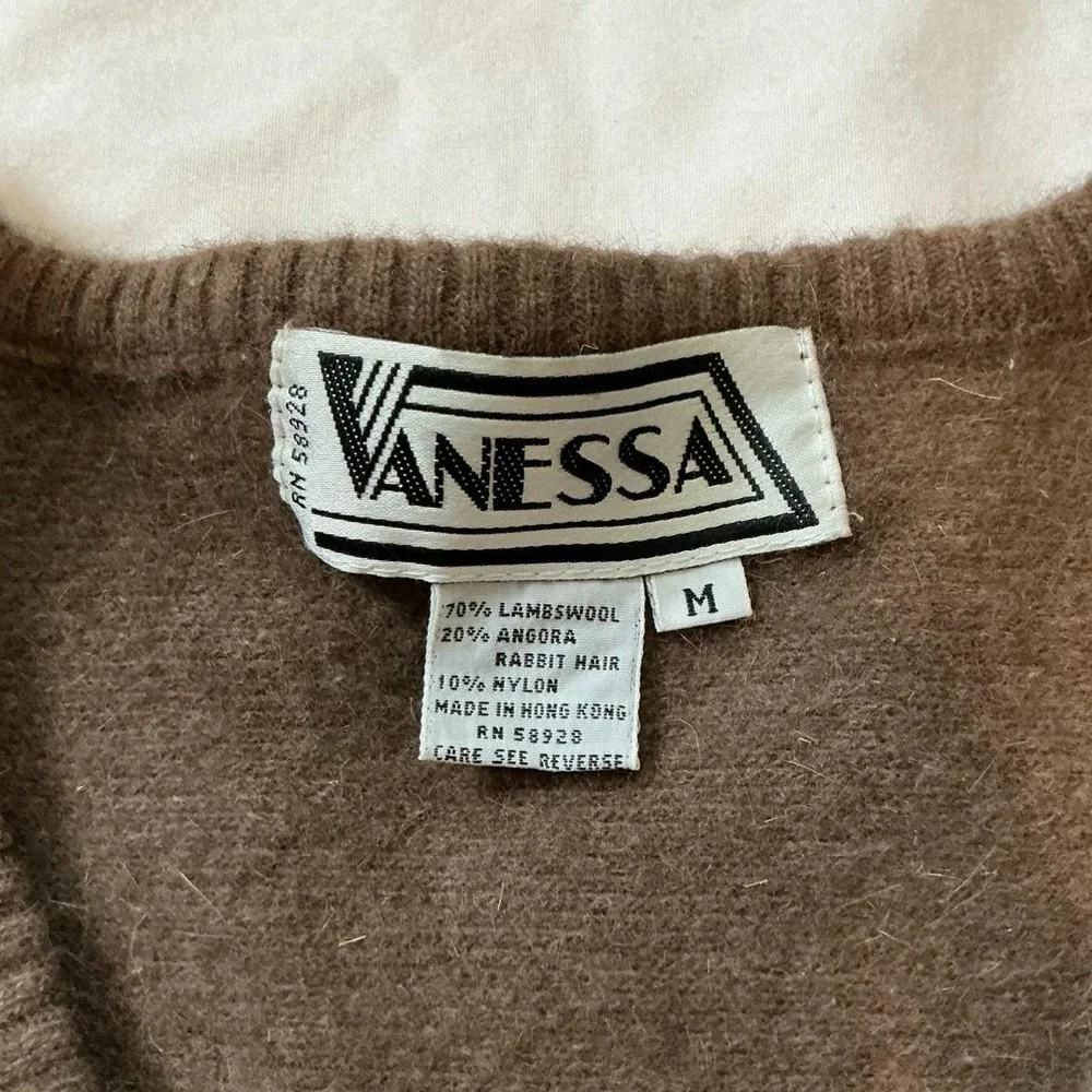 Vanessa Vintage Brown Floral Brown V Neck Sweater Boho Cottagecore Size Medium